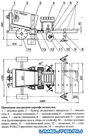 Самодельная прицепная картофелесажалка для мини-трактора