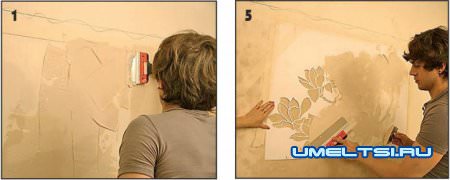 наносим клей, делаем щеткой полосы