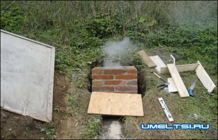 стоительство коптильни, проверка тяги стоительство коптильни, проверка тяги