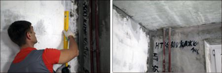 делаем разметку на стене и потолке