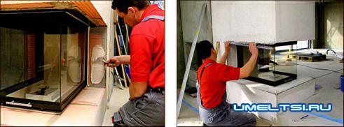 Двухсторонний камин ход работ