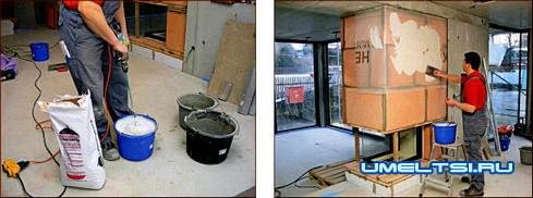 Двухсторонний камин ход работ