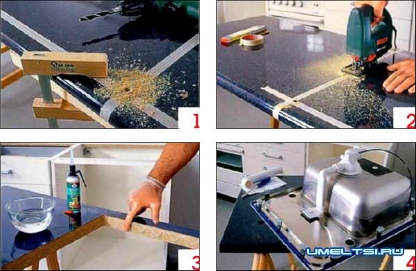 Установка мойки в столешницу Установка мойки в столешницу