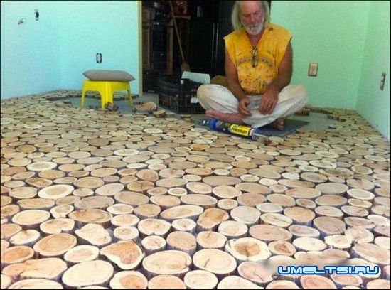 Пол из спилов дерева