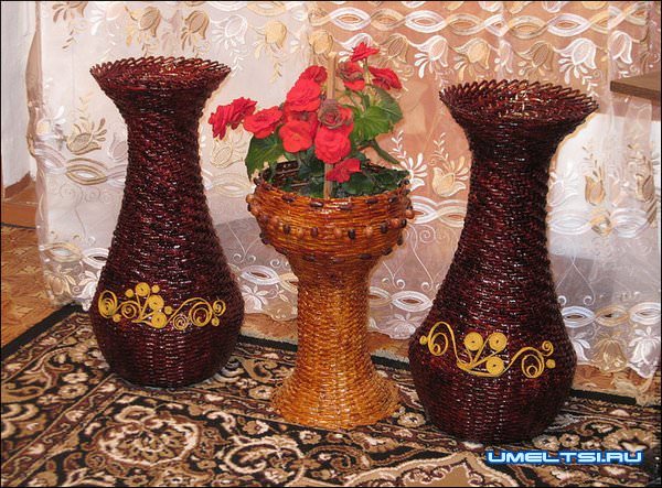 Плетение из трубочек:вазы