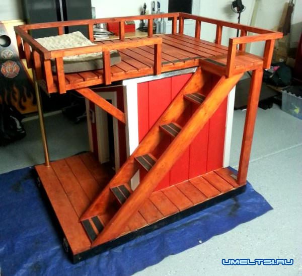 будку для собак с выгулом на крыше обработали лазурью