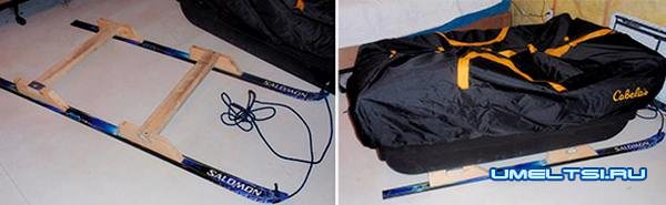 Сани для зимней рыбалки из лыж