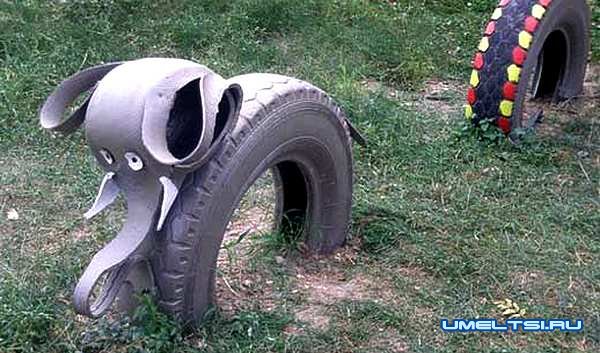 Слон из шин Слон из шин