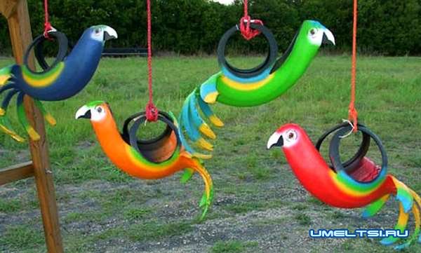 Попугай из шин Попугай из шин