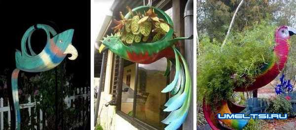 Попугаи из шин Попугаи из шин