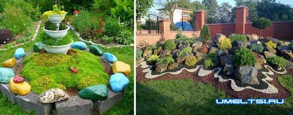 Идеи оформления двора-разноцветные камни