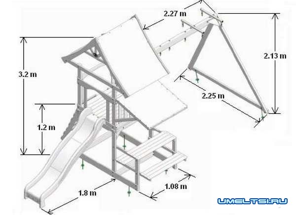 Чертеж детского домика с качелями Чертеж детского домика с качелями