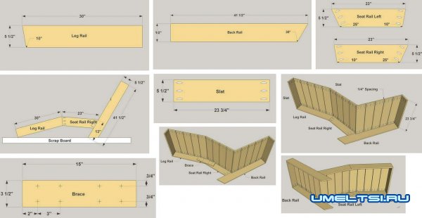 лежак-шезлонг чертеж